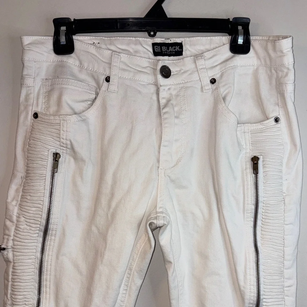 Black Premium Men's White Skinny Flex Jeans Size 32 / 34 #115 🏷️ - Picture 7 of 16